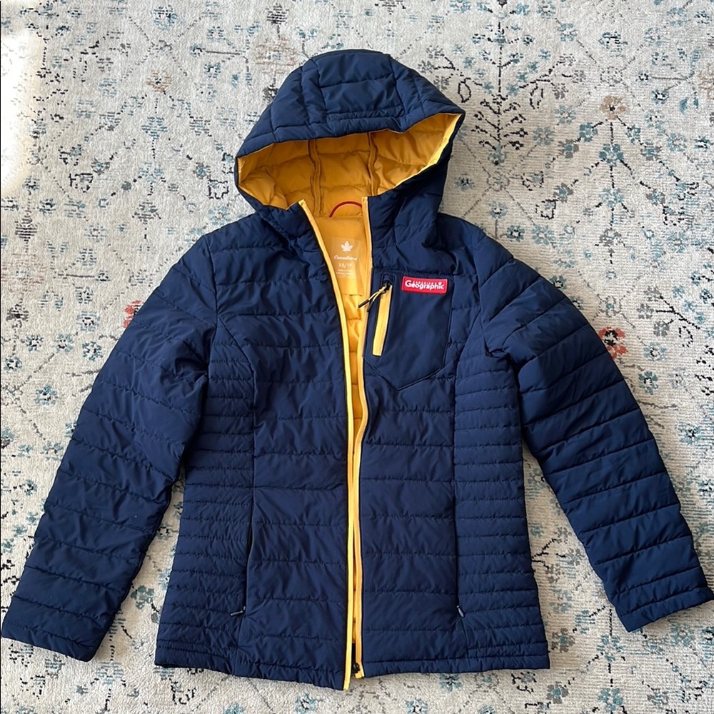 Canadian geographic Navy and Yellow puffer jacket